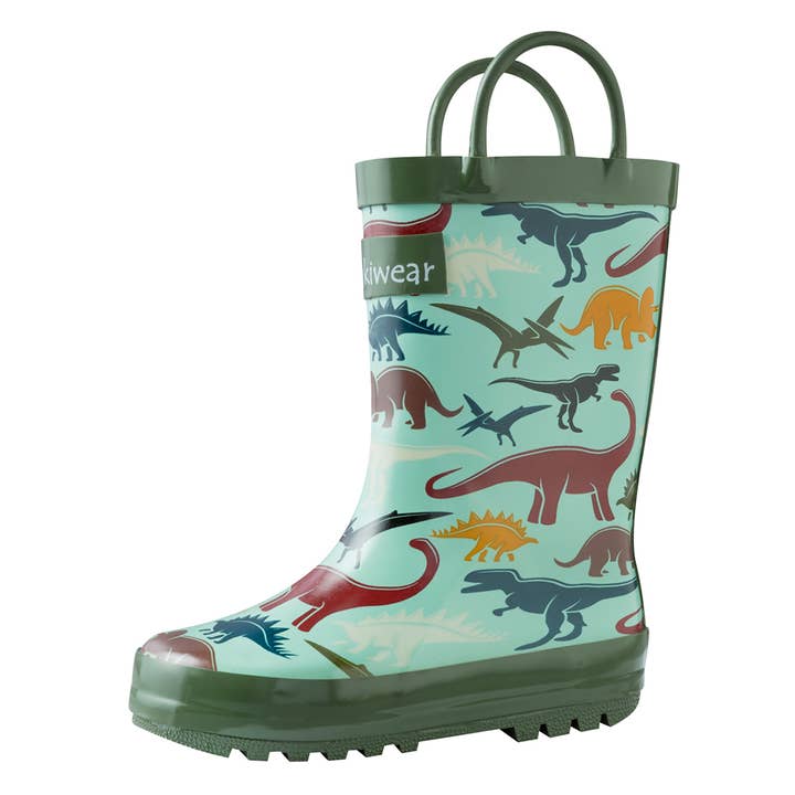 Oaki - Wholesale Rain Boots – Child - Loop Handle Boots, Earthy Dinosaurs1