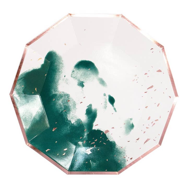 Manhattan - Dark Green Watercolor Premium Large Paper Plates for wholesale by Harlow & Grey