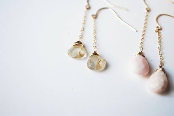 Seaflowerjewelry - Wholesale Dangle Earrings - Silver Rutilated Quartz or Opal Earrings0