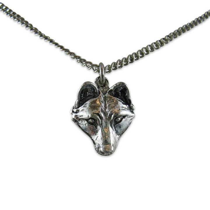 Collier en argent sterling avec tête de petit loup pour la vente par Moon Raven Designs