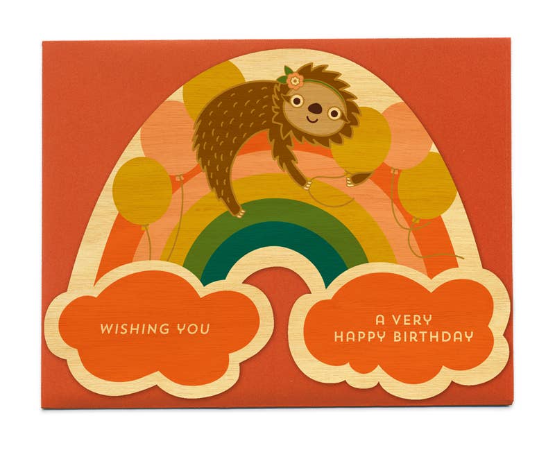 Night Owl Paper Goods - Wholesale Birthday Card - Party Sloth Wood Birthday Card1