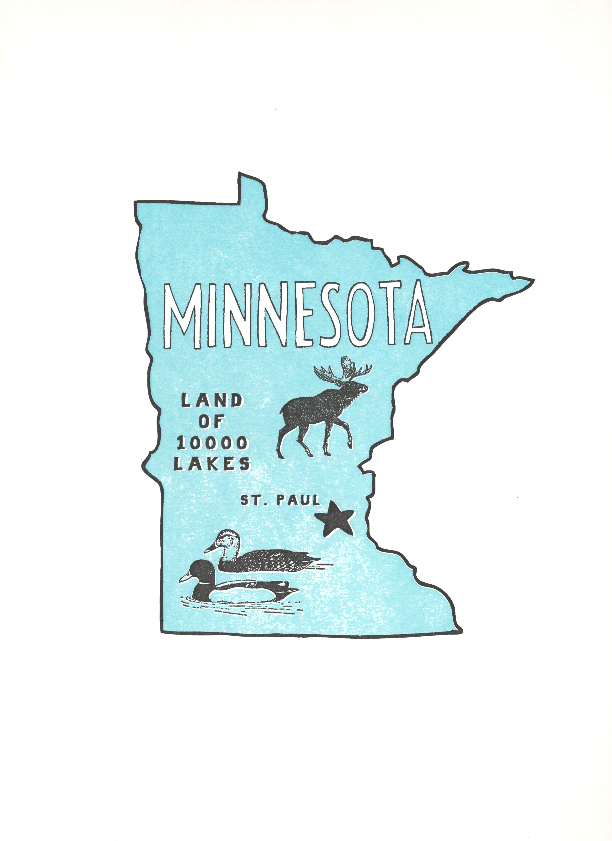 Power and Light Press - Wholesale Art Print - Minnesota State Print: Land of 10,000 Lakes0