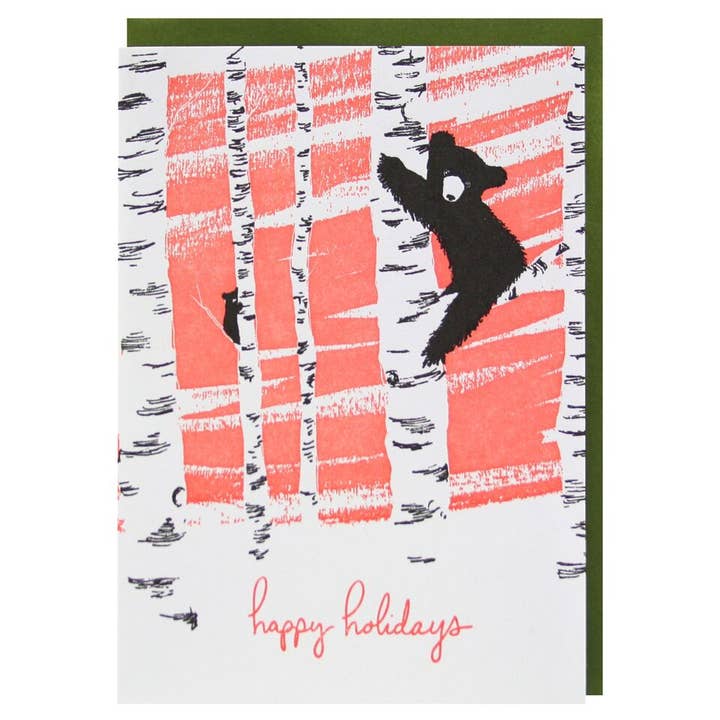 Bears Climbing Trees Holiday Card for wholesale by Smudge Ink