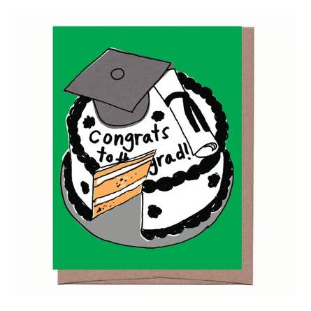 Scratch & Sniff Grad Cake Greeting Card for wholesale by La Familia Green