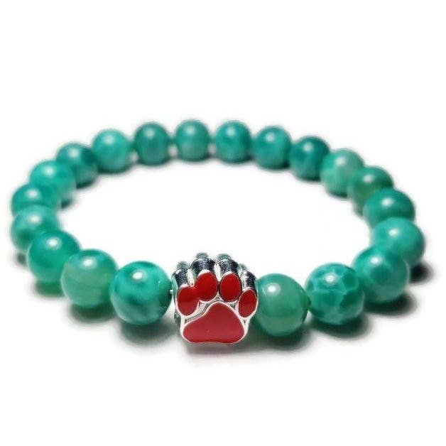 Red - Peacock Agate Paw Print Healing Stone Bracelet for wholesale by Foxfire Stones