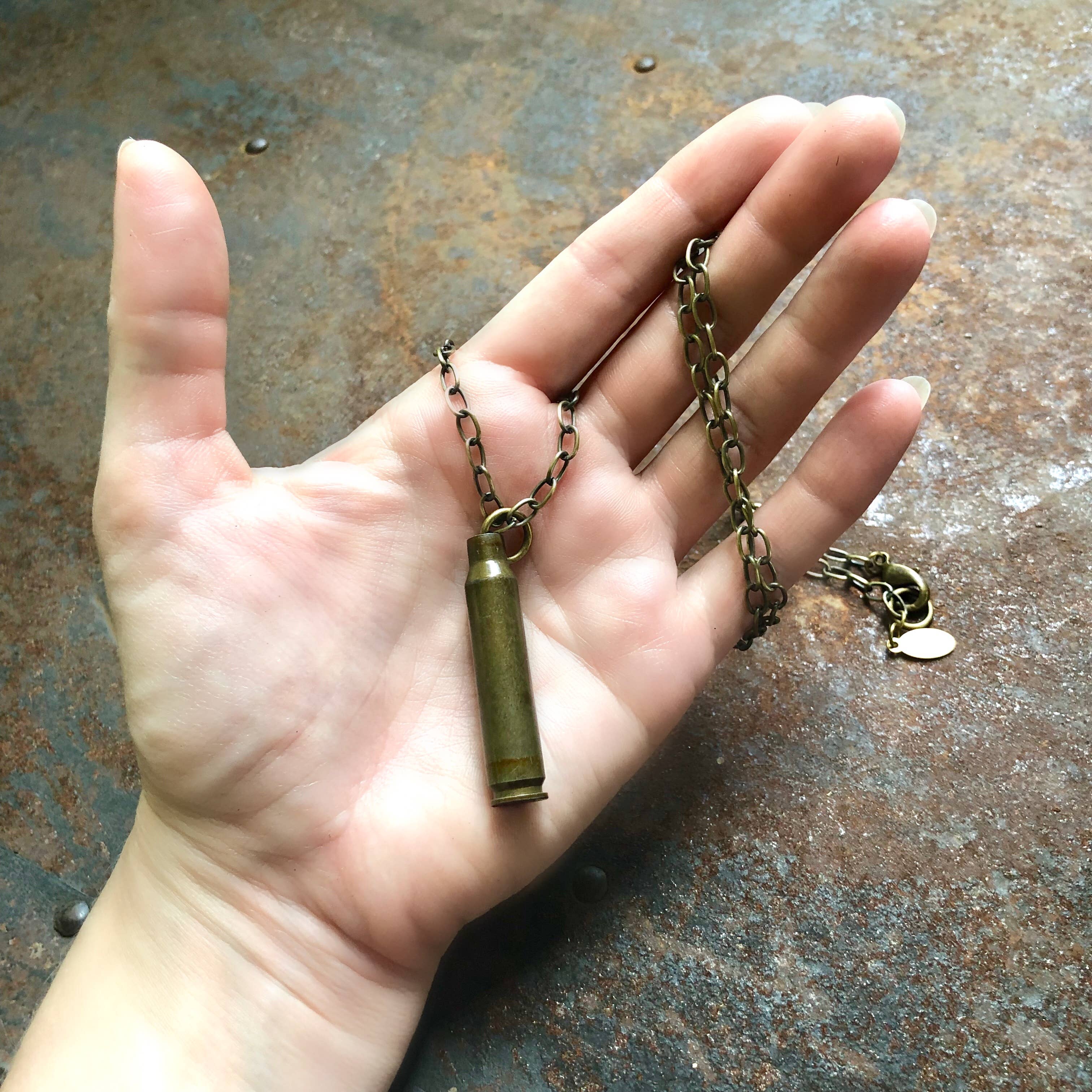 ASTALI - Wholesale Pendant/Charm Necklace - Single Bullet Necklace - Olive .223, Recycled Shell Casing5