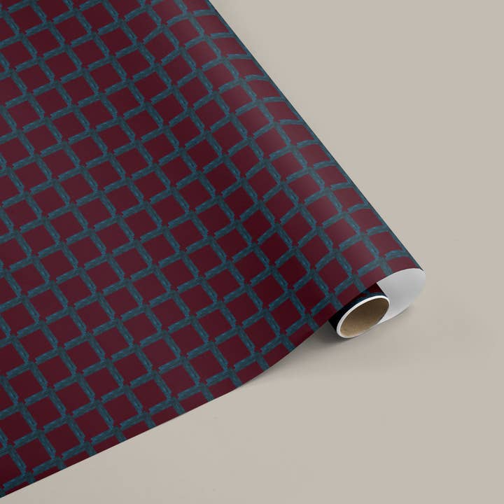 Cait Courneya - Wholesale Wrapping Paper Roll - Le Block Gift Wrap Sheet - Burgundy/Navy