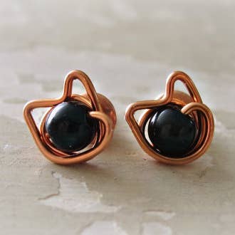 Small Black Onyx Cat Copper Stud Earrings for wholesale by Contempo Jewelry