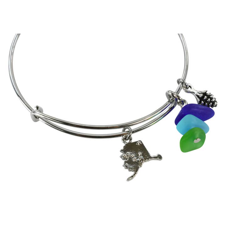 Alaska Adjustable Beach Glass Bangle Bracelet for wholesale by Snazzy and Co