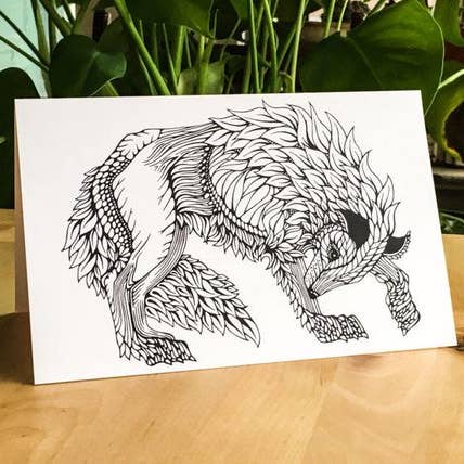 Wolf Coloring Greeting Card for wholesale by Iron Maid Art