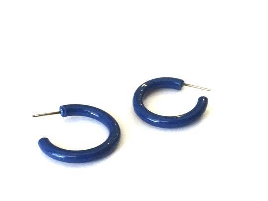 Leetie Lovendale - Wholesale Hoop Earrings - Dark Aqua Blue Skinny Tube Hoop Earrings