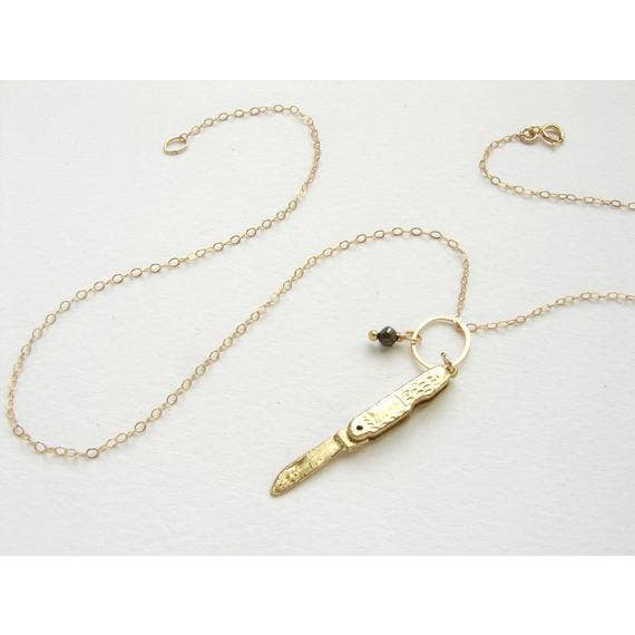 Guilded Pocket Knife Necklace for wholesale by SORA DESIGNS