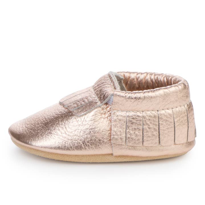 BirdRock Baby - Wholesale Booties - Baby - Baby Moccasins - Genuine Leather Baby Shoes (Rose Gold)