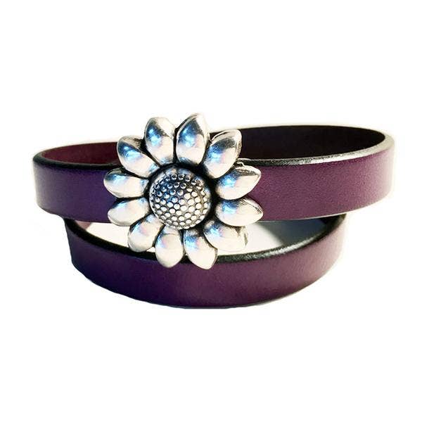 Violet - Sunflower Silver Leather Bracelet for wholesale by LIVE AHA