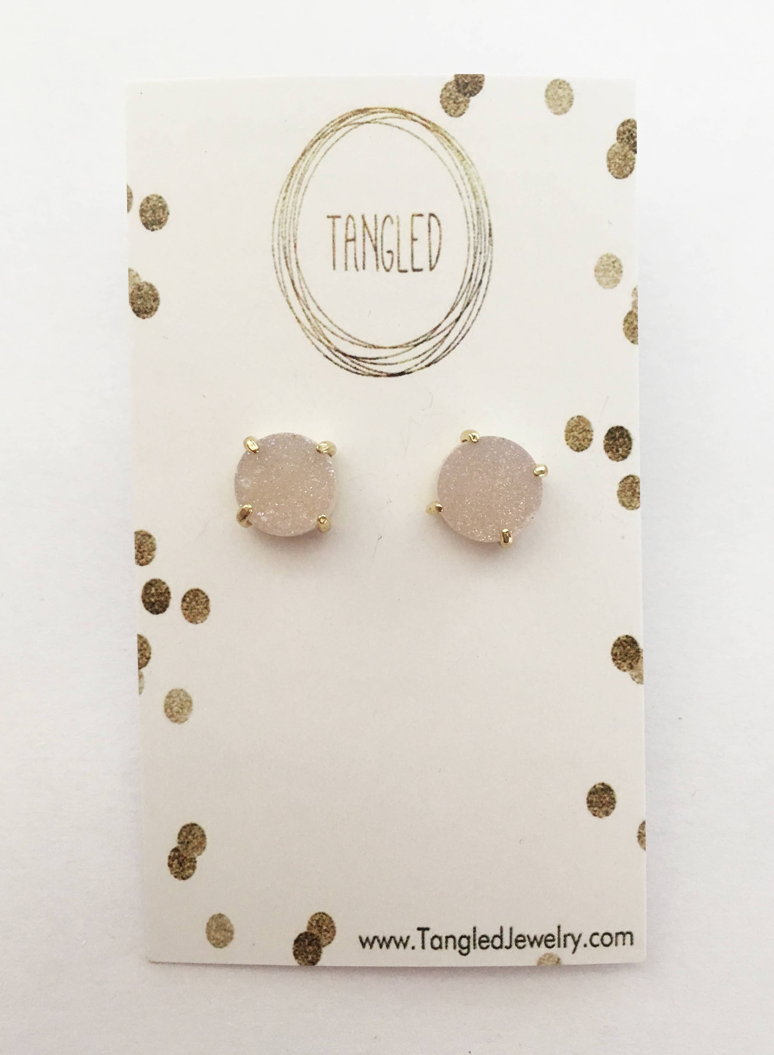 Tangled Jewelry - Wholesale Stud/Post Earrings - White Druzy Prong Studs0