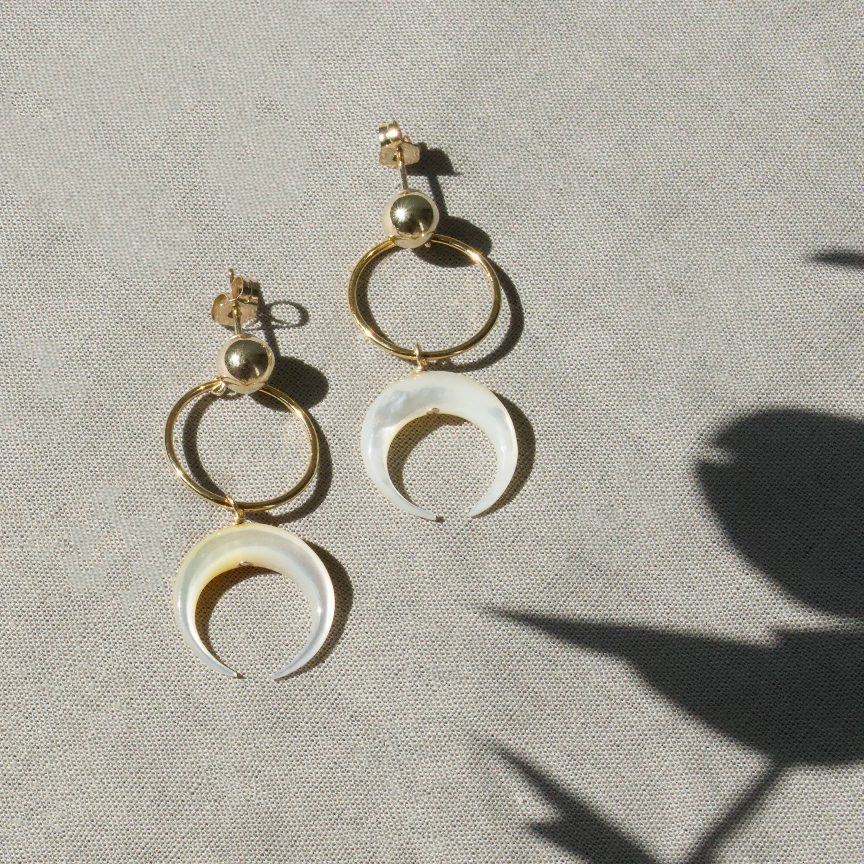 Bent by Courtney - Wholesale Dangle Earrings - Luna 14K Gold-Filled Mother of Pearl Dangle Earrings2