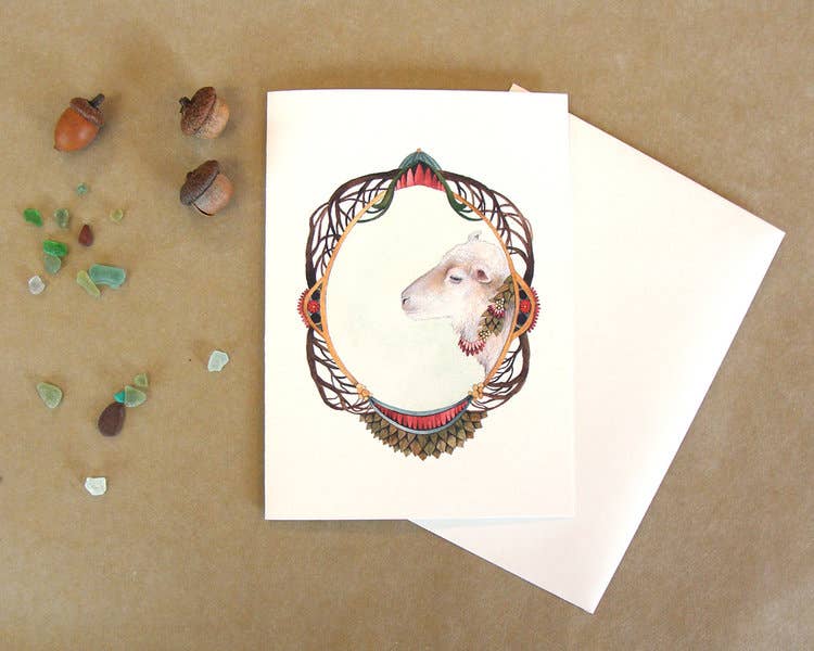 Polanshek of the Hills - Wholesale Everyday Greeting Card - Card - Sheep - Quilted Portrait2