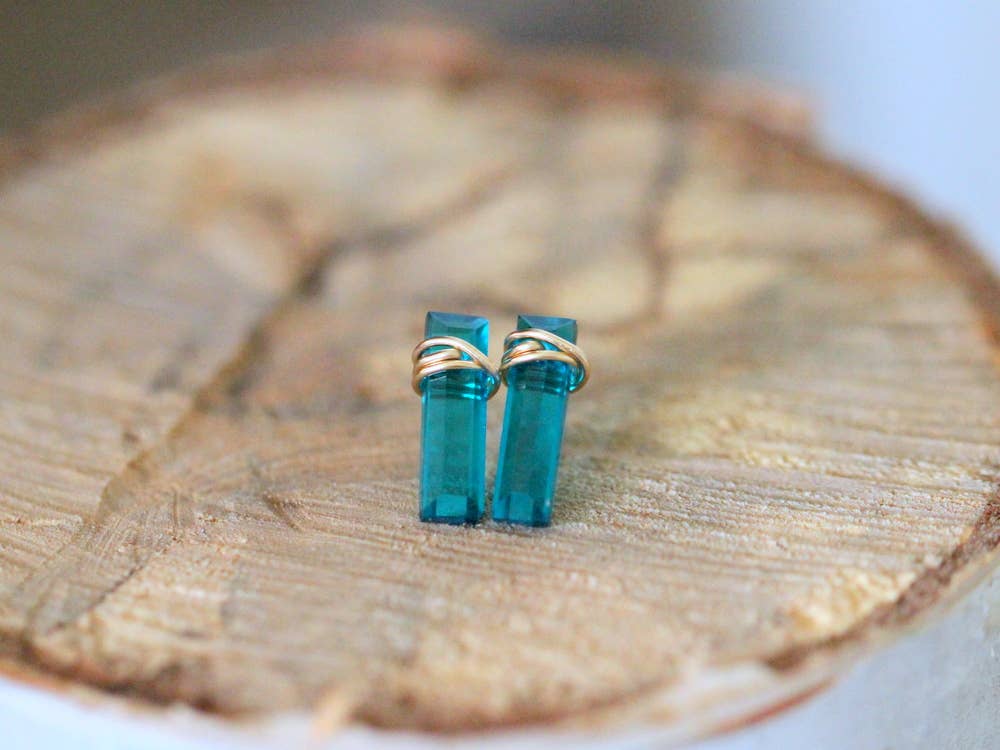 Saressa Designs - Wholesale Stud/Post Earrings - Gemstone Bar Studs - Teal Quartz4