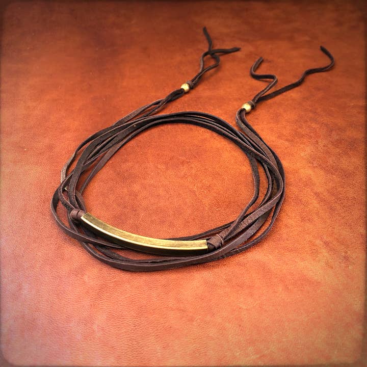 Leather Wrap Choker - Chocolate Brown & Brass, Necklace/Band for wholesale by ASTALI