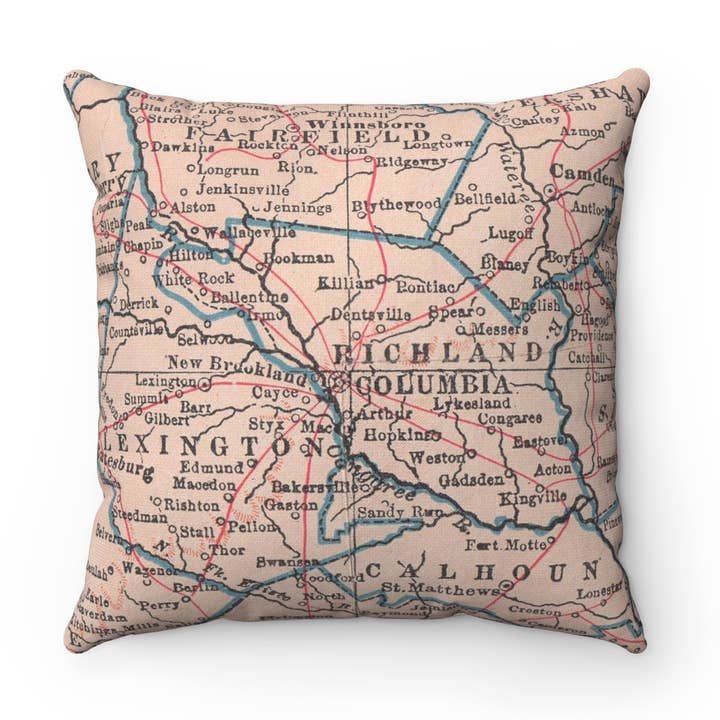 Columbia South Carolina Map Throw Pillow Decorative Pillow for wholesale by Daisy Mae Designs