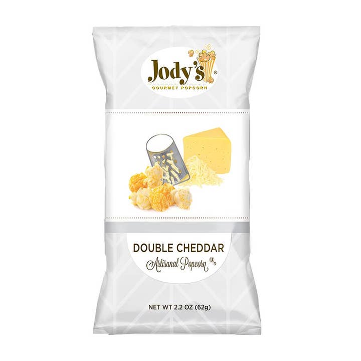 Double Cheddar Popcorn – Bold & Cheesy (12 x 1.8 oz Bags) for wholesale by Jody's Inc.