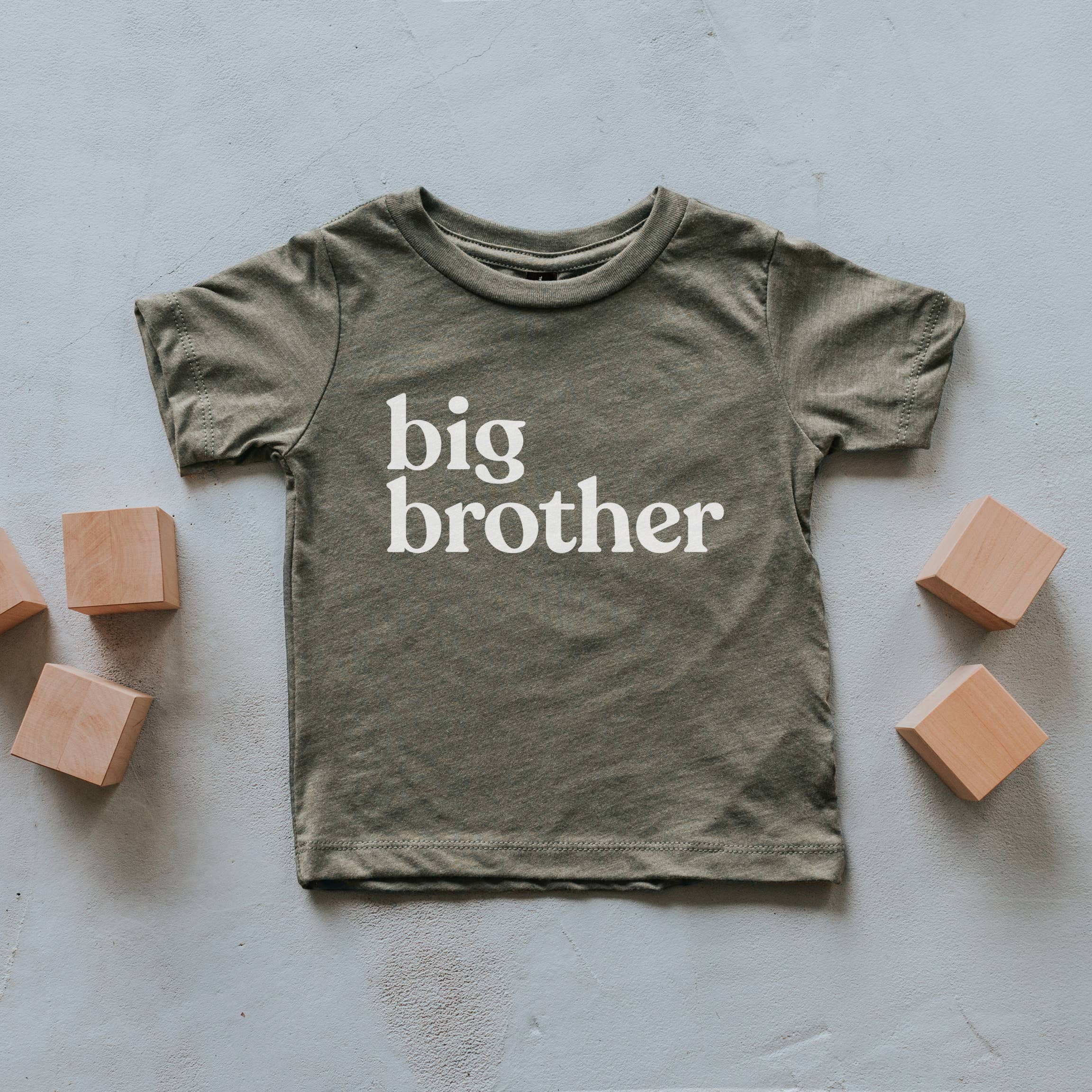 Gladfolk - Wholesale Screen Printed T-Shirt - Kids - Olive Big Brother Kids Tee1