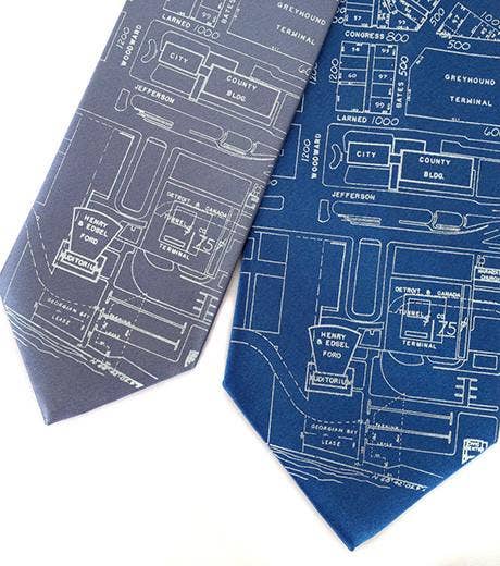 Cyberoptix Tie Lab - Wholesale Necktie - Men's - Campus Martius Necktie. Detroit Map Tie4
