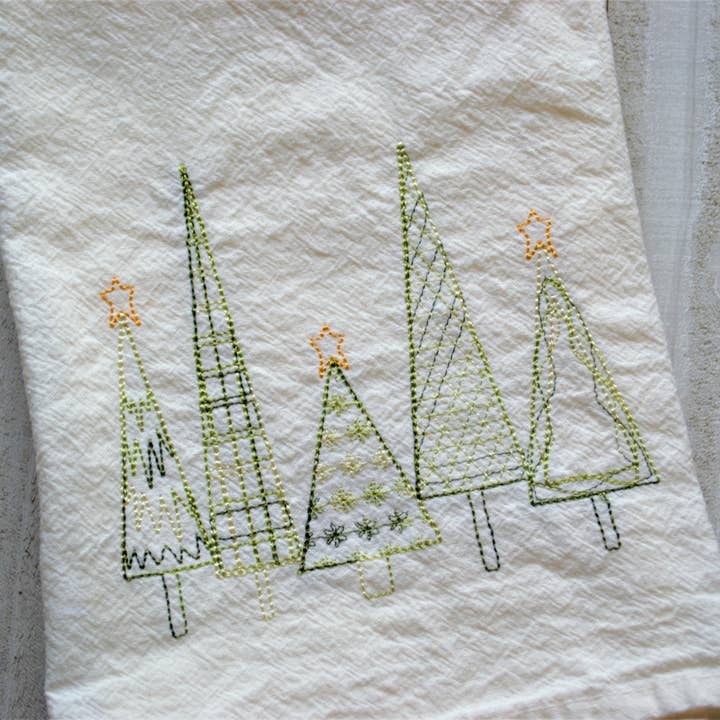 SewMuchMoreStore - Wholesale Tea Towel - Winter Christmas Trees Tea Towel Embroidered - Holiday Decor6