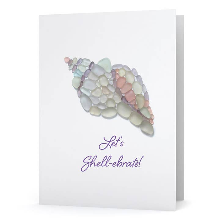 Sea Glass Conch Shell Let's Shell Ebrate Card for wholesale by Beachcombing / Etched by the Sea