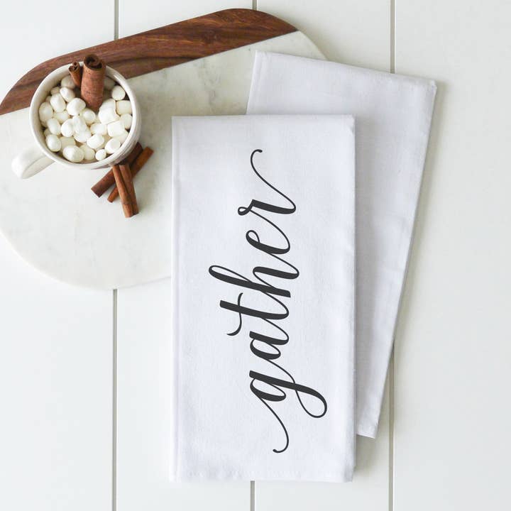 Porter Lane Home - Wholesale Tea Towel - Gather Script Tea Towel
