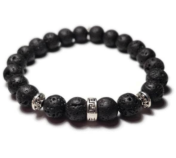 Foxfire Stones - Wholesale Beaded Bracelet - White Braided Elastic - Bound Together / Volcanic Lava Stone Bali Bead Spacer Healing Stone Bracelet