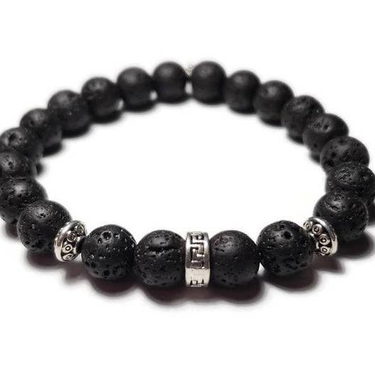 White Braided Elastic - Bound Together / Volcanic Lava Stone Bali Bead Spacer Healing Stone Bracelet for wholesale by Foxfire Stones