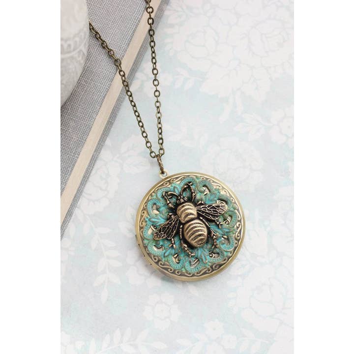 A Pocket of Posies - Wholesale Locket Necklace - Honey Bee Necklace - Large Round Locket