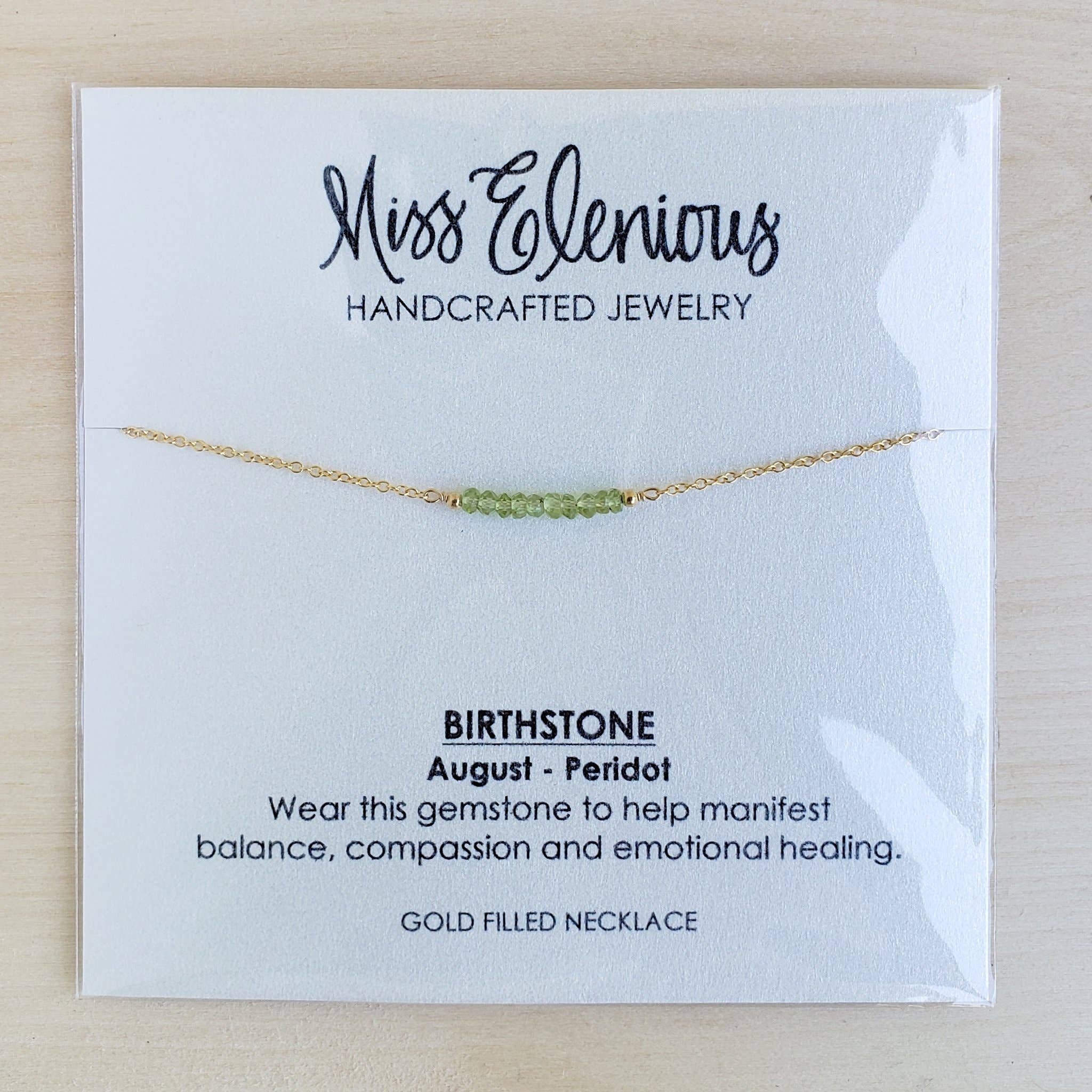 MissElenious Jewelry - Wholesale Pendant/Charm Necklace - Peridot Bar Necklace - August Birthstone0
