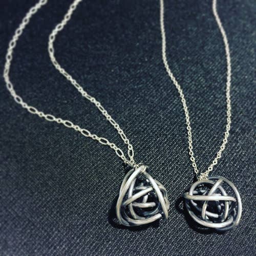 Tactile Melodies - Wholesale Pendant/Charm Necklace - Scribbles Long Silver Wire Wrap Ball Necklace2