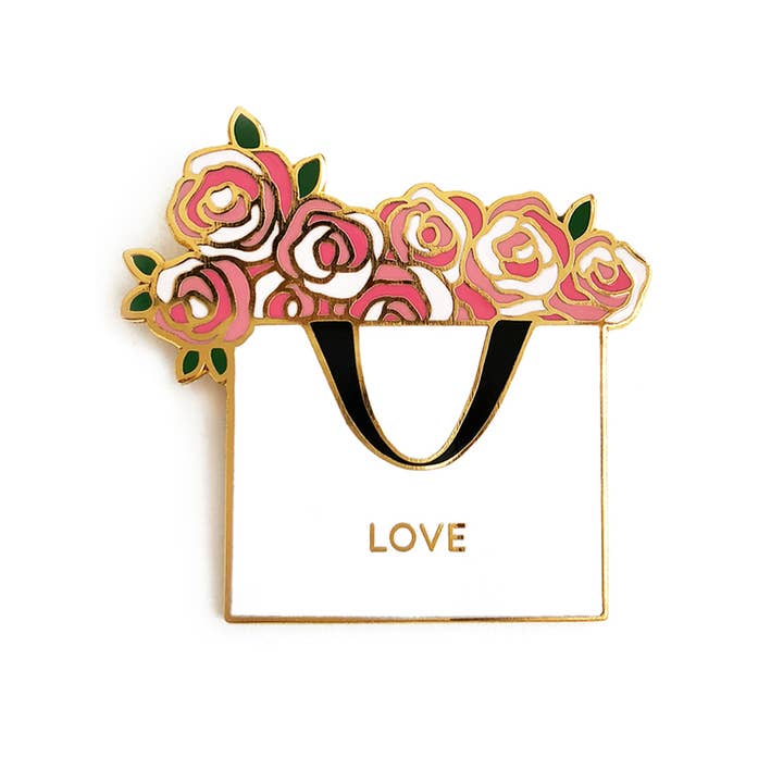 Love Pink Floral Enamel Pin for wholesale by akrDesignStudio