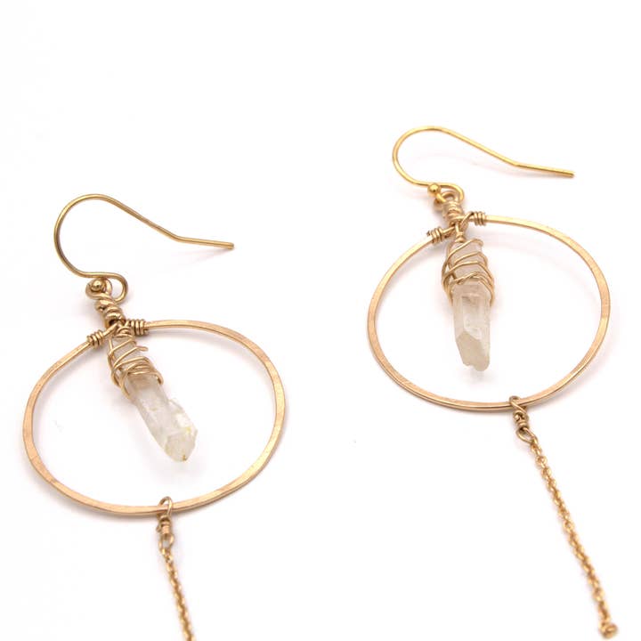 Crystal and Gold - Wholesale Dangle Earrings - Lemurian Quartz Rain Earrings
