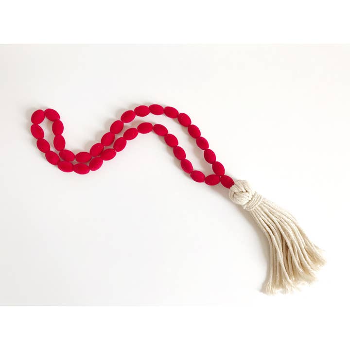 Red Long Tassel with Velvet Beads for wholesale by Miller Rustic Design