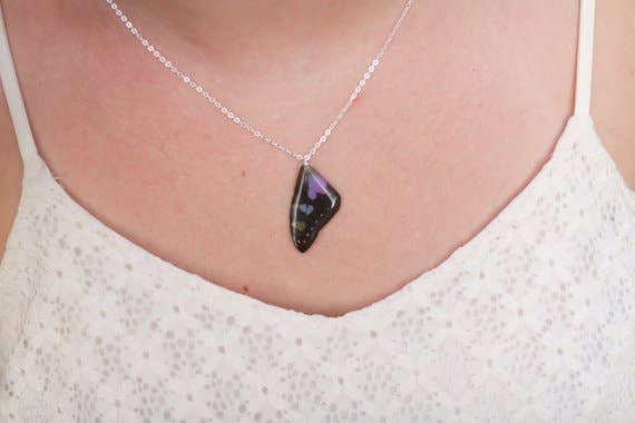The Pretty Pickle - Wholesale Pendant/Charm Necklace - Purple Spotted Butterfly Wing Necklace- Forewing