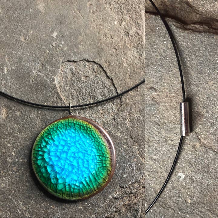 Bright Blue Round Statement Cable Necklace Magnetic Clasp for wholesale by corico