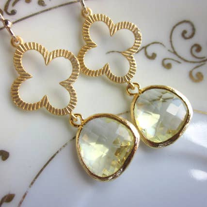 Citrine Earrings Gold Clover Quatrefoil for wholesale by Laalee Jewelry