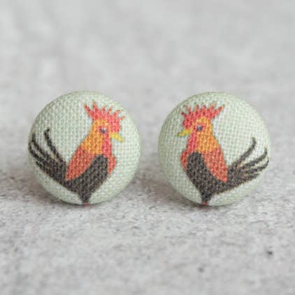 Rachel O's - Wholesale Stud/Post Earrings - Rooster Fabric Button Earrings0