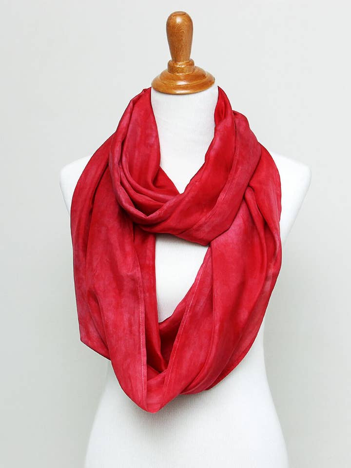 22" x 76" Silk Infinity Scarf - Chili Red for wholesale by Ten Thousand Dandelions