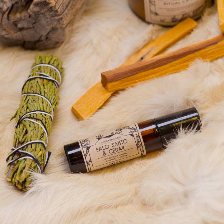 J. Southern Studio - Wholesale Bath/Body Oil - Palo Santo & Cedar Ritual Body Oil with crystals and essential oils- 10 mL