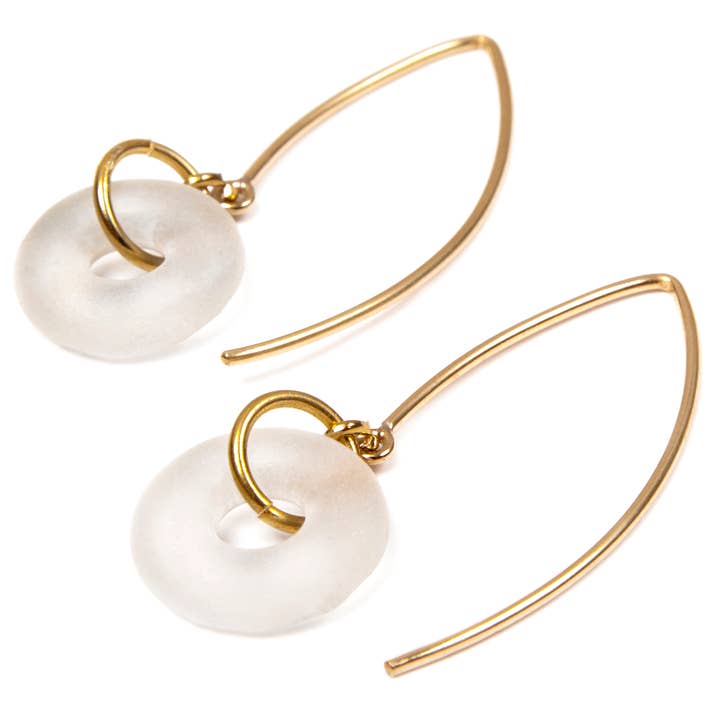 MINI BOOMERANG EARRINGS CLEAR for wholesale by Smart Glass Recycled Jewelry