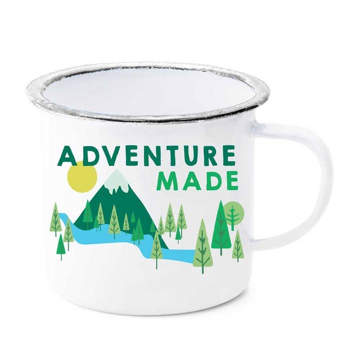 Adventure Made Mountain Enamel Mug for wholesale by Potluck Press