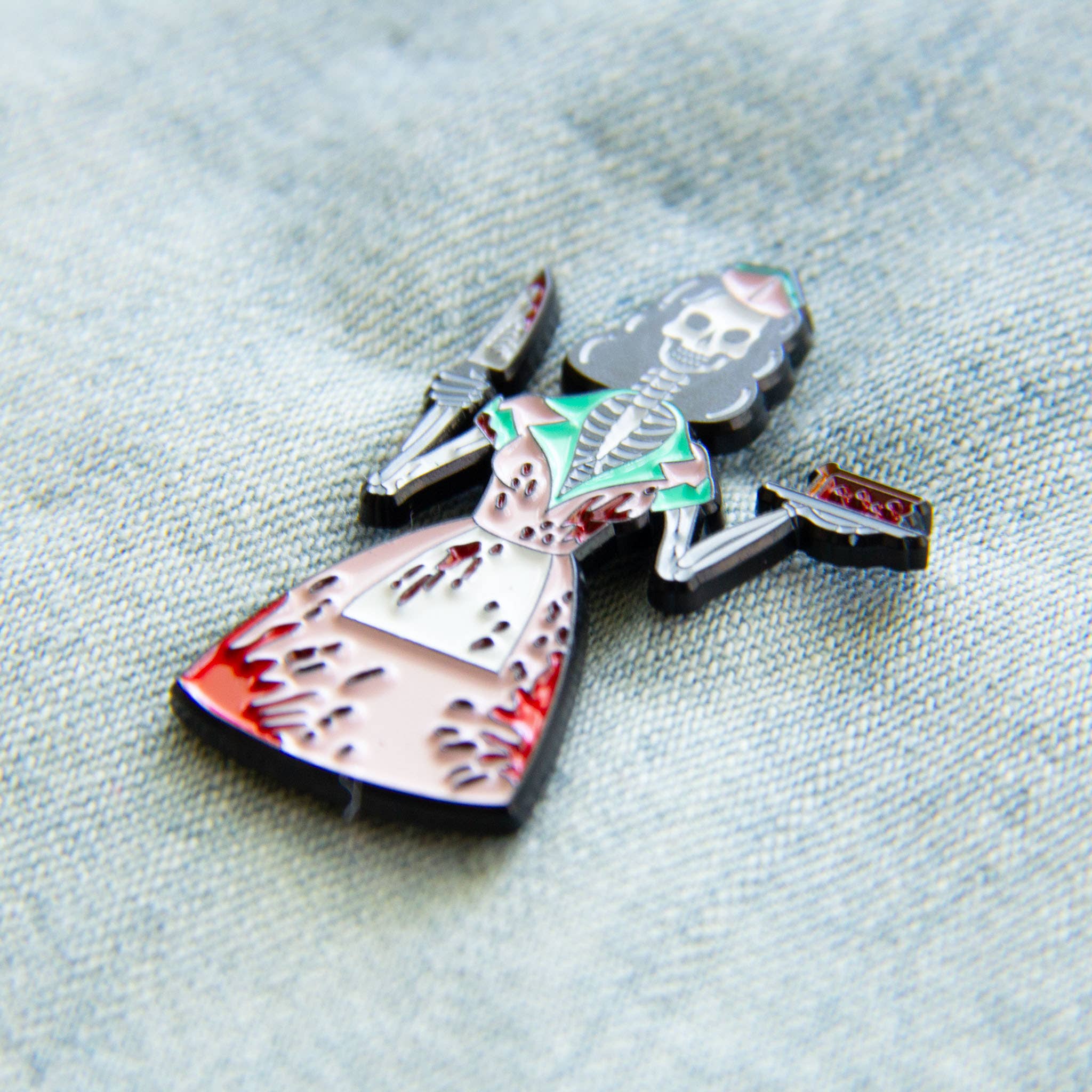 Ectogasm - Wholesale Lapel Pin/Button - 50's Bloody Skeleton Waitress Halloween Horror Enamel Pin3