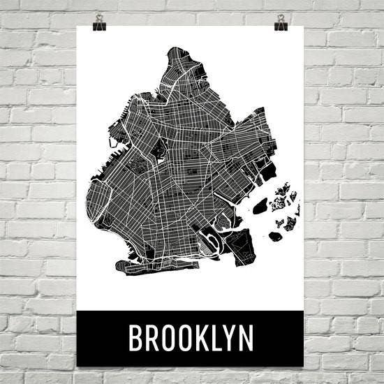 Modern Map Art - Wholesale Poster - Brooklyn NY Street Map Poster 12" x 18"0