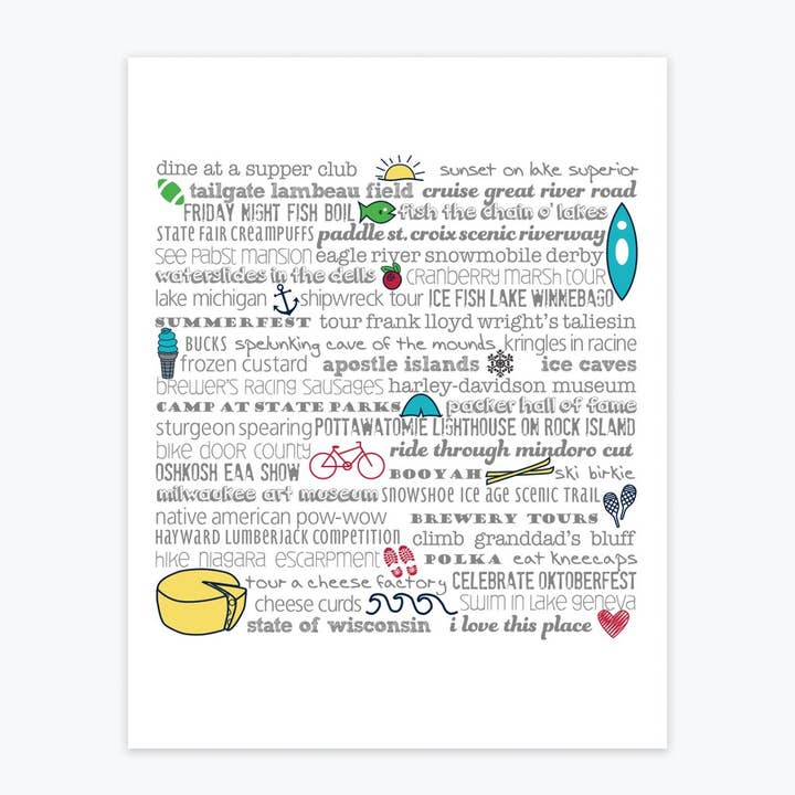 Art Print - Wisconsin Bucket List for wholesale by Tandem For Two