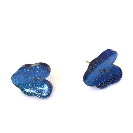 Blue Sparkle Leaf Stud Earrings for wholesale by Leetie Lovendale